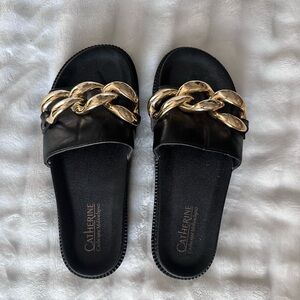 Catherine Malandrino Black Sandals with Gold Chain